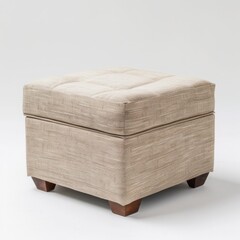storage ottoman isolated on white background, fabric texture, lift-top design, cozy modern home furniture, neutral tones, studio lighting