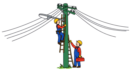 Electricians Working on Utility Pole