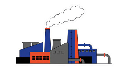 Obraz premium Stylized Industrial Factory with Emitting Chimney Illustration