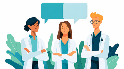 Medical Team Communication with Speech Bubbles – Vector Illustration