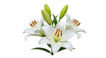 Fototapeta premium Blooming White Lilies with Buds Isolated on White Background