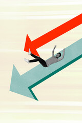 Poster image artwork banner collage of astonished businessman fall arrow regress statistics...