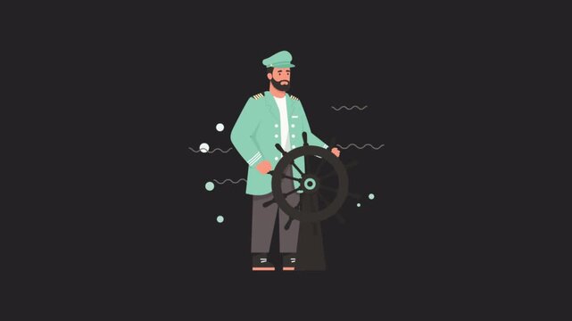 Male ship captain 2D animations on transparent background