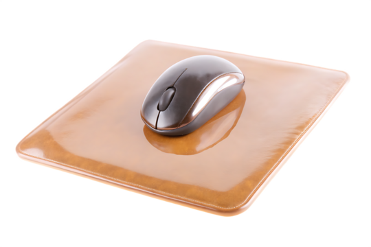 Dark mouse on tan pad isolated on a transparent background
