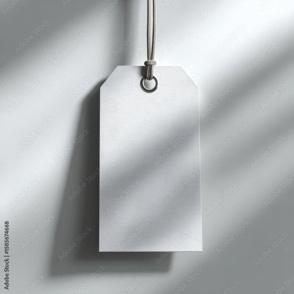 Poster blank white tag mockup hanging with string perfect for branding and design projects