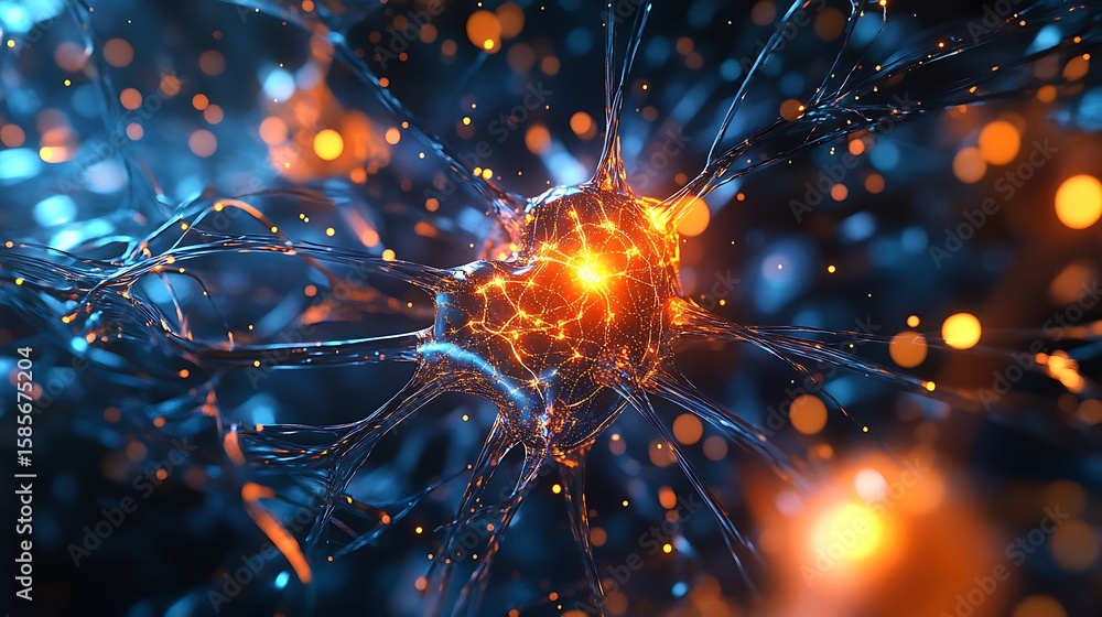 Poster a cyber-themed chip embedded with bright neural paths and intricate digital design