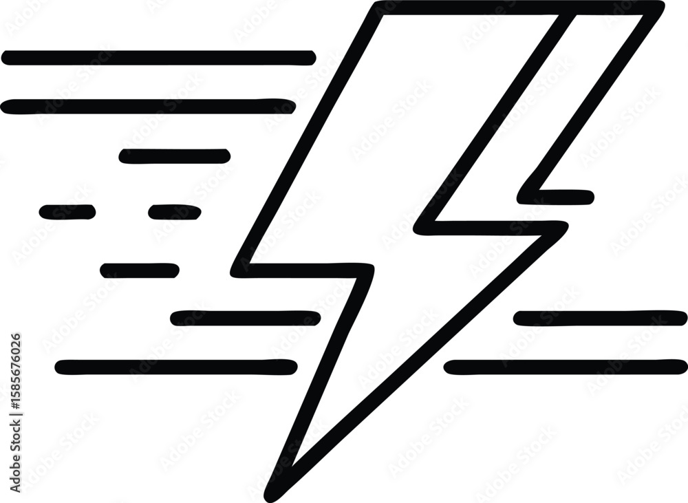 Poster line art drawing of lightning bolt with stylized speed lines for print