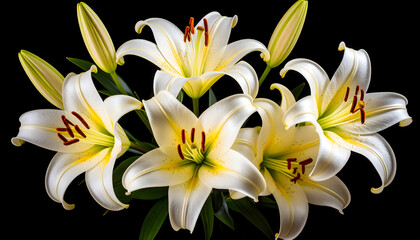 Elegant White Lilies Bouquet on Black Background