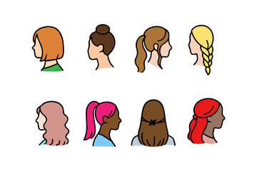 Simple doodle female portrait avatar set.