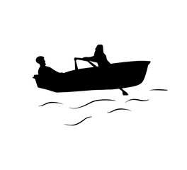 Simple silhouette couple boating.
