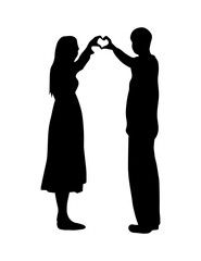 Young couple in love silhouette.