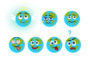 Cute Earth cartoon mascot with different emotions.