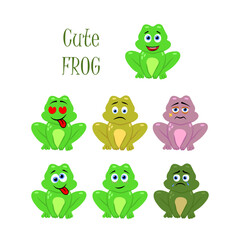 Cute frog mascot with different emotions.