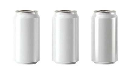 Three blank aluminum cans, isolated on white background.