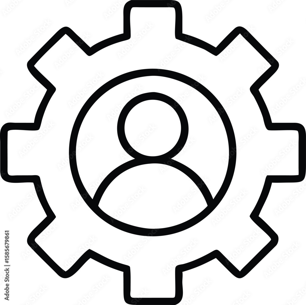 Poster line art gear icon with user inside for website and app design