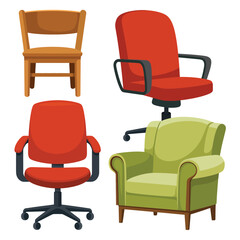 Collection of four diverse chairs including office chairs and an armchair