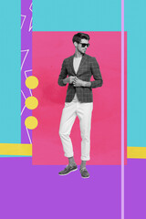 Banner image poster art collage of happy girl guy dance weekend party chill entertainment success occasion celebrate holiday