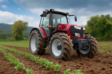 Obraz premium Large Heavy Duty Tractor Close Up in Agricultural Field