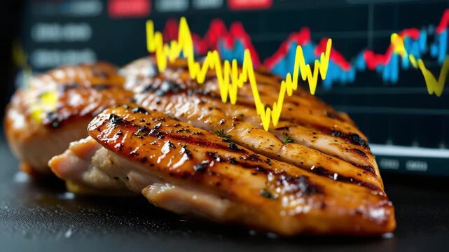 Grilled chicken breast analysis stock market insights food photography professional setting close-up culinary trends