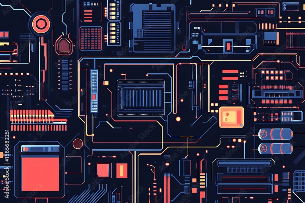 Fototapete a graphic data processor with rgb color circuitry and a modern tech layout