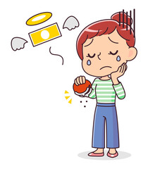 財布が空っぽで悲しむ女性