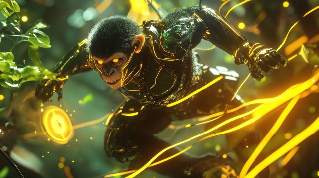Cybernetic monkey in jungle adventure
