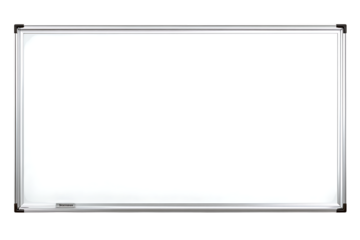 Blank whiteboard with silver frame and marker.