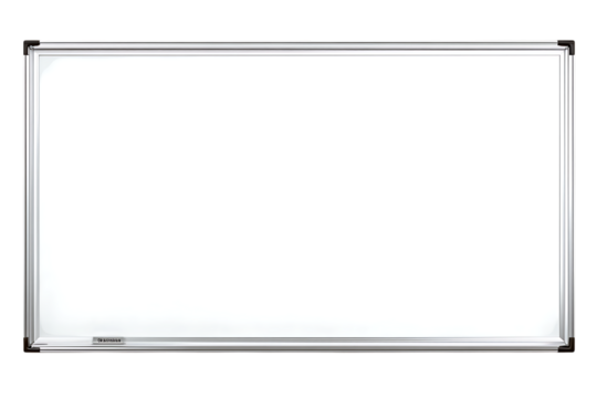 Blank whiteboard with silver frame and marker.