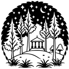 Twilight Tree Grove Silhouette Art