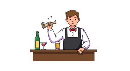 Friendly Cartoon Bartender Mixing Cocktail at Bar