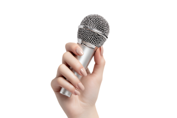 Close up of a hand holding a microphone.