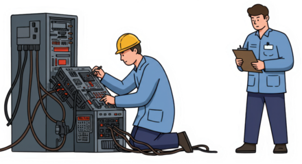 Engineers Maintaining Industrial Control System Illustration