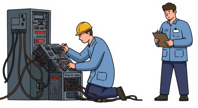 Engineers Maintaining Industrial Control System Illustration