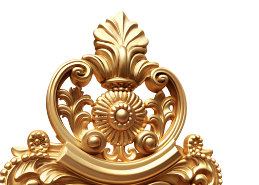 Ornate gold baroque decorative element isolated on a transparent background