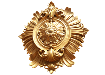 Ornate gold decorative element isolated on a transparent background