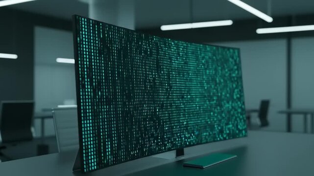 Computer monitor displaying binary code