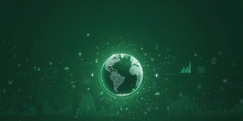 Green digital earth globe with global data