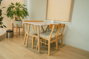 Decorated tables and chairs in a cafe