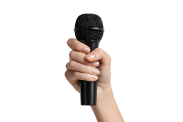 Close up of a hand holding a microphone.