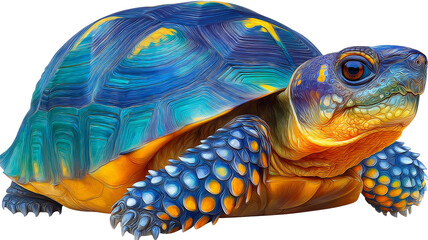 Vibrant Blue and Orange Tortoise Shell Detailed Reptile Isolate Turtle