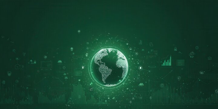 Green digital earth globe with global data