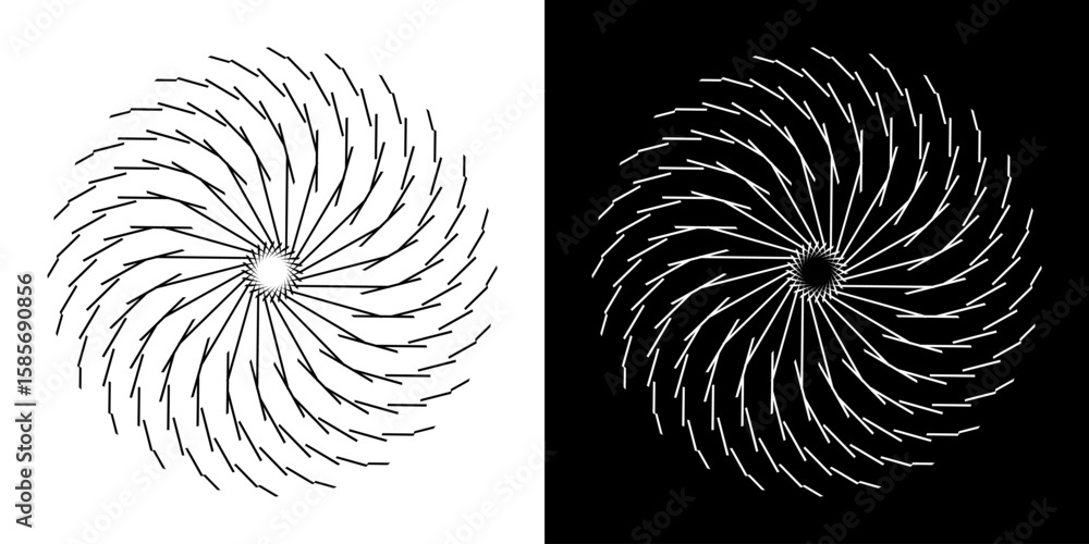 Fototapete Abstract background with abstract line pattern in circles. Spiral art design as a logo or icon. A black figure on a white background and the same white figure on a black side. Mandala design with line
