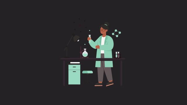 Woman working at test lab 2D animations on transparent background