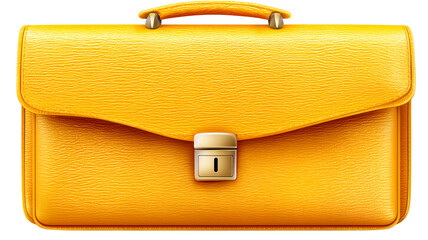 Yellow leather briefcase gold clasp textured surface isolated on bag transparent background