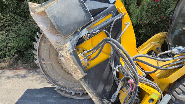 close up of rock saw trencher