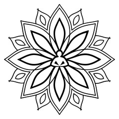 Black and white mandala with seated figure yoga meditation