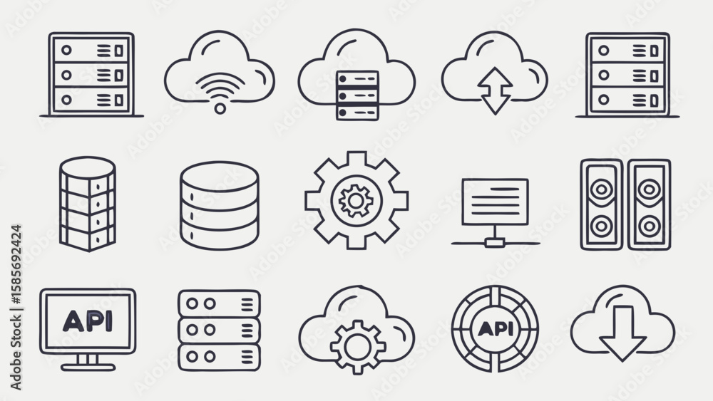 Poster data infrastructure themed set shows various it concepts suitable for websites, application developm