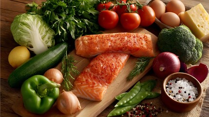 Healthy food ideas for a well-balanced diet, including fresh vegetables, fruits, and lean proteins that promote overall well-being.