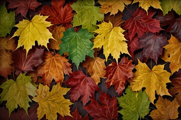 Vibrant autumn maple leaves in a rich tapestry of fall colors