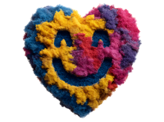 Colorful heart shaped smiley face made of moss, Isolated On White, Transparent Background, Png